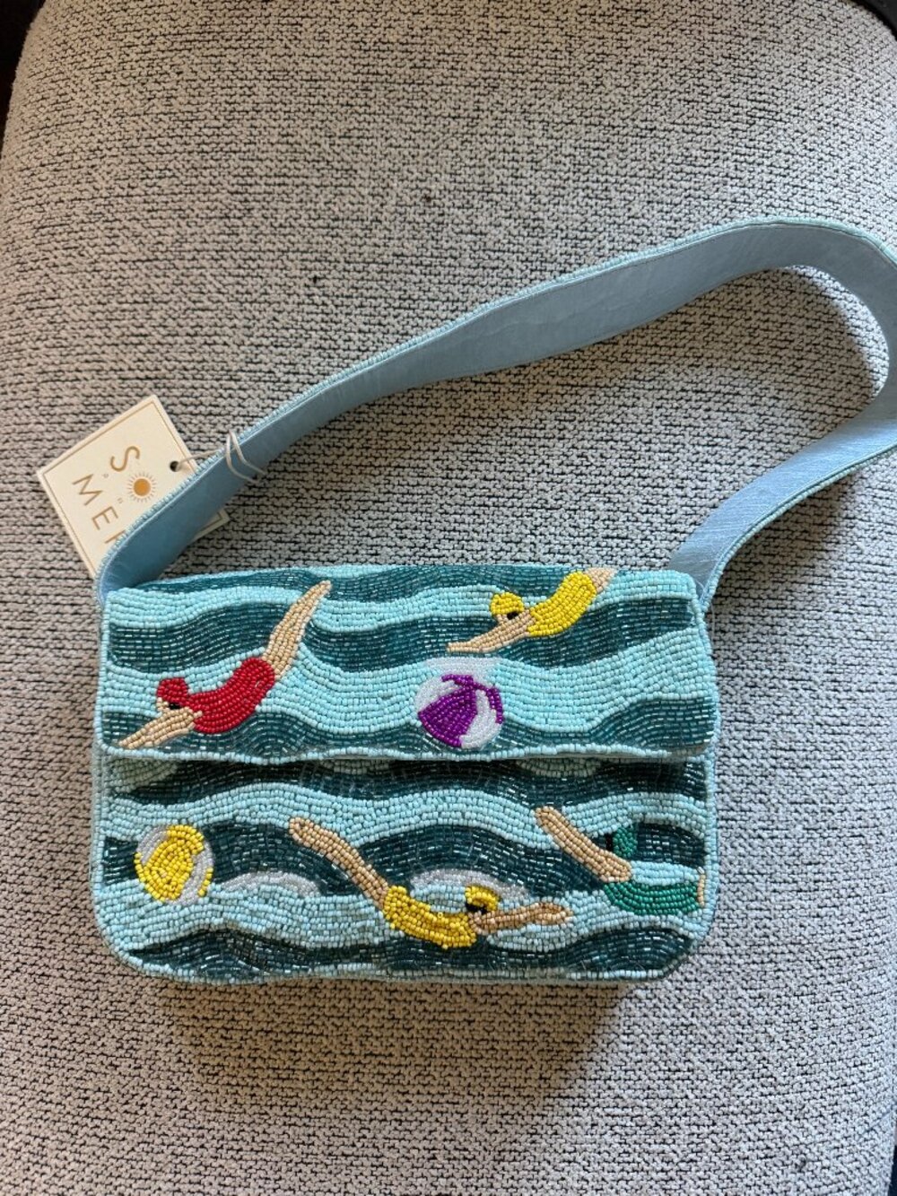 SOL and MER Beaded Swimmers Divers Beach Ball Shoulder Bag NWT